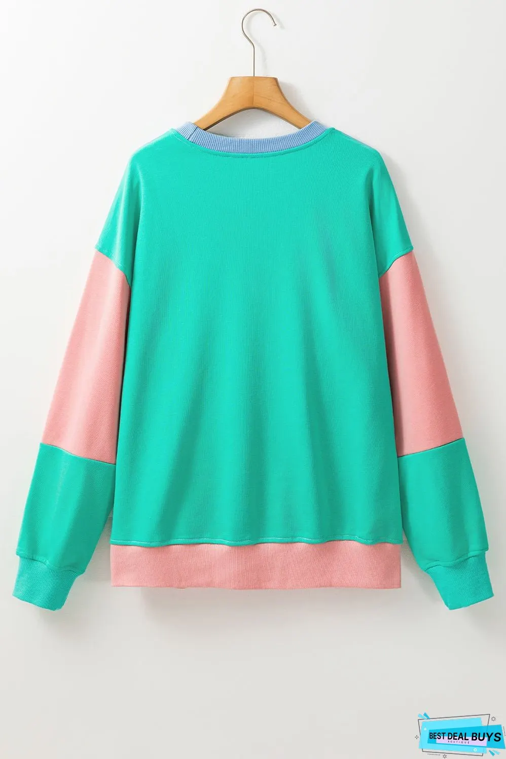 Color Block Round Neck Long Sleeve Sweatshirt