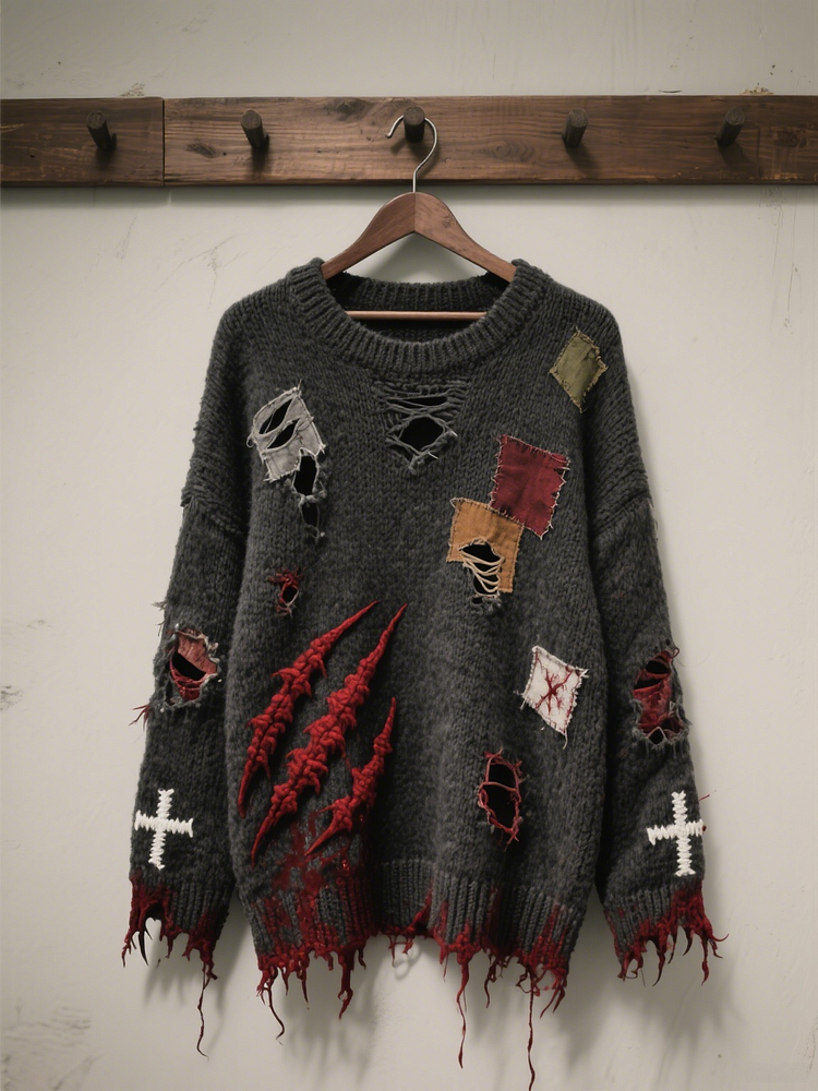 Halloween Contrast Patch Comfort Knitted Sweater