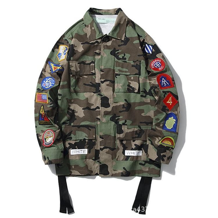 Off White Long Sleeve Autumn Shirt Autumn and Winter Ow Camouflage Embroidered Badge Jacket Men's Business Shirt Loose
