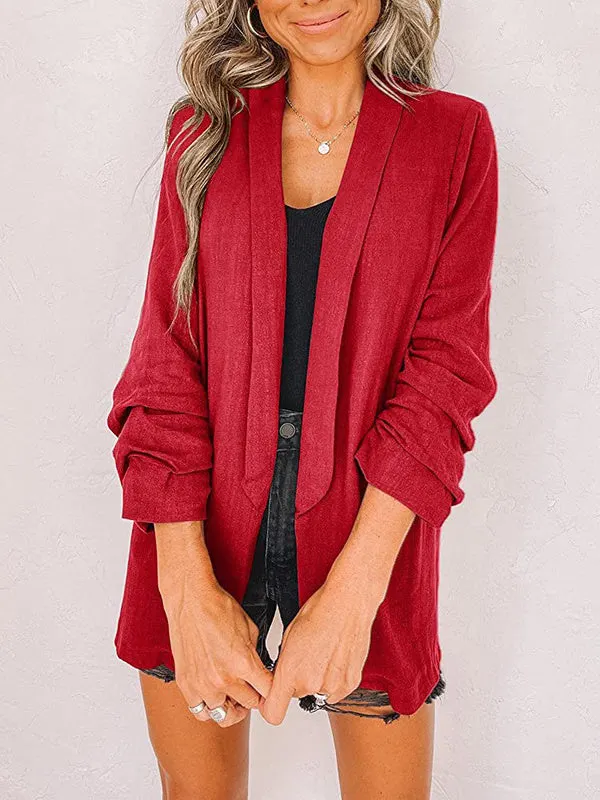 Women's Button Solid Color Stitching V-neck Long Sleeve suit Coat