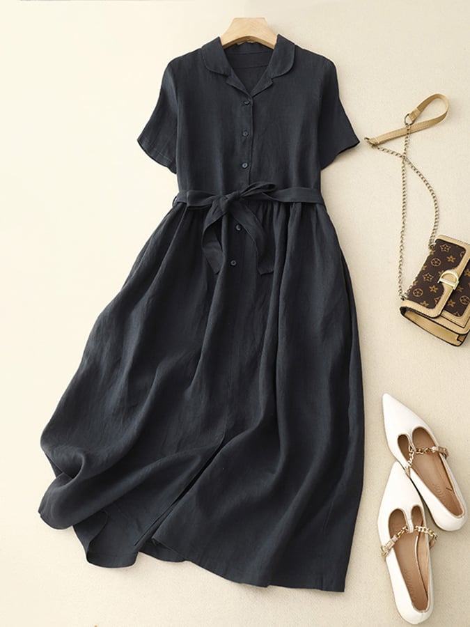 Women's Literary And Retro Temperament Belted Dress