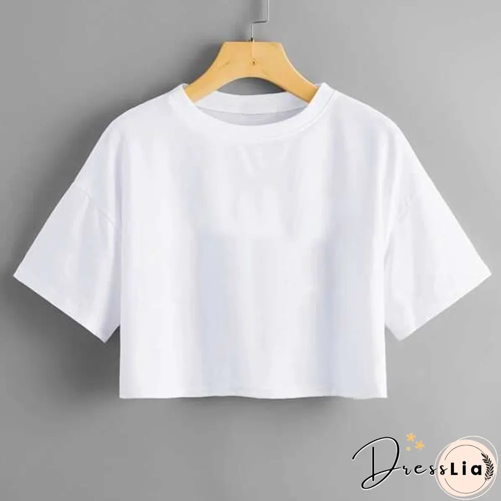 Harajuku Shirt Funny Y2K Women Crop Tops Casual Black Femme NavelT-shirt Round-neck