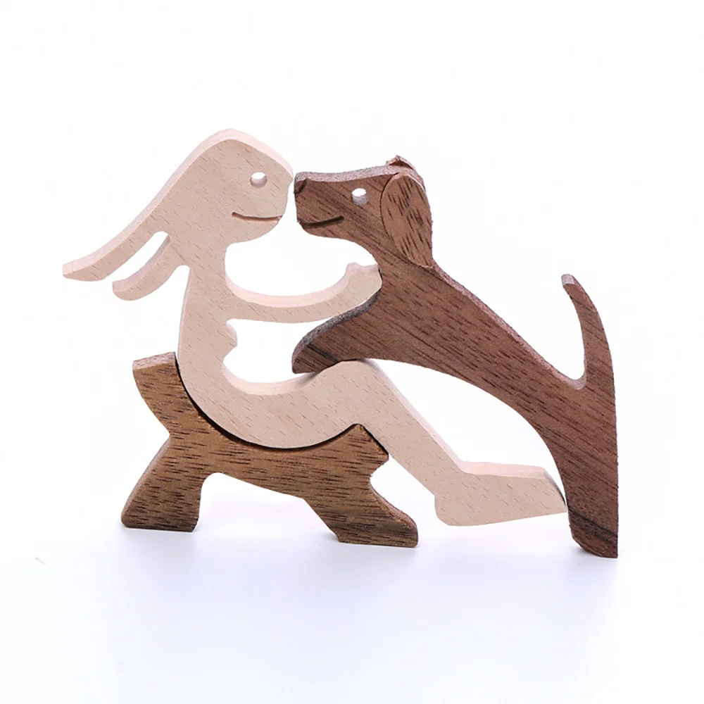 Purexcellent&trade; Creative wooden girl and dog home desktop carving ornament