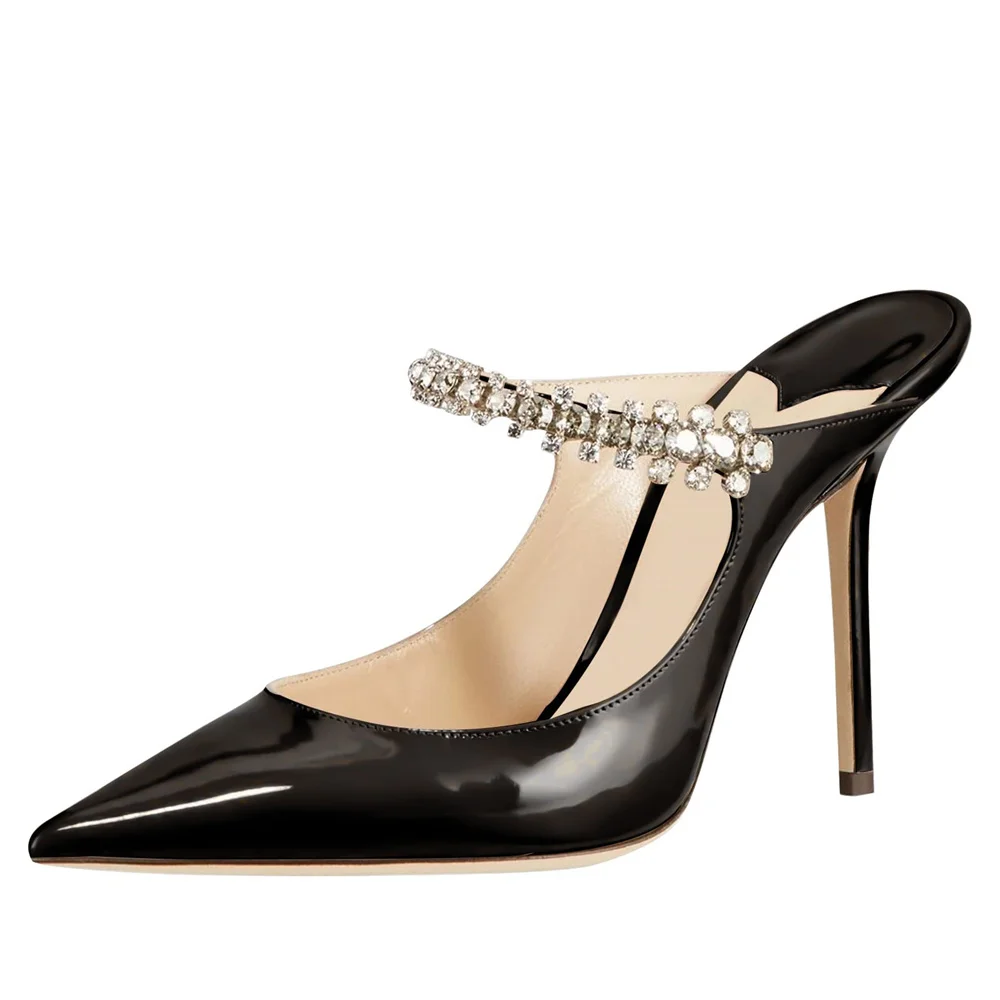 10CM/4 inch Women's Pointed Toe Rhinestone Strappy Sandals Daily Wedding Banquet Pumps