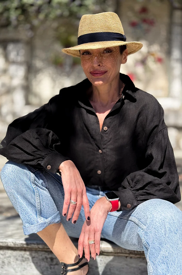 Loose Fit Linen Blouse With Balloon Sleeves Buttoned Vintage Style Top