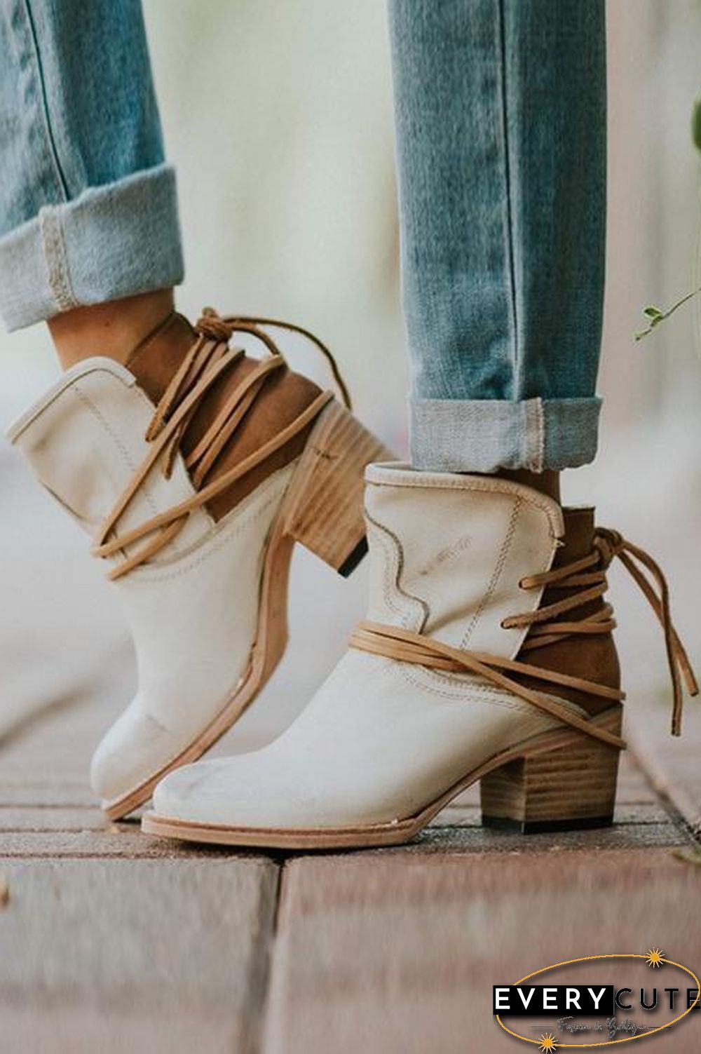 Lace Up Chunky Heels Ankle Boots