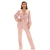 Women's Sequins Deep V-neck Long Sleeve Jumpsuit Trousers