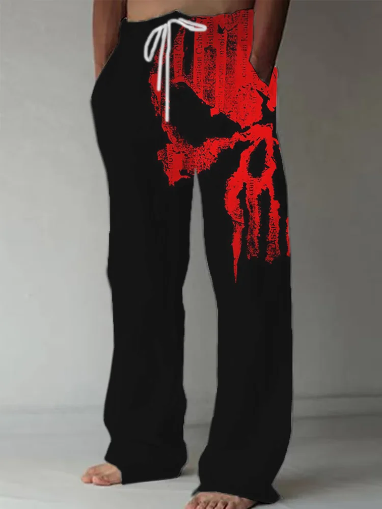 Wearshes Men's Skull Graphic Drawstring Casual Pants