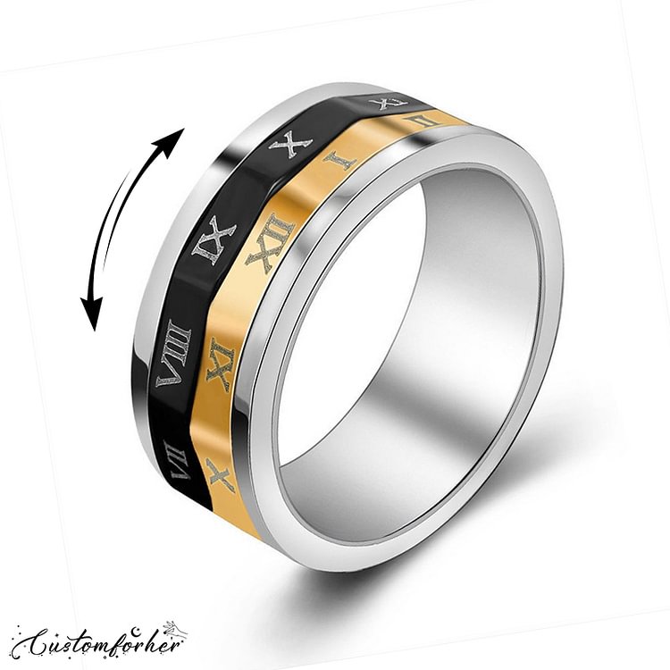 Roman Numeral Tricolor Turning Stainless Steel Ring