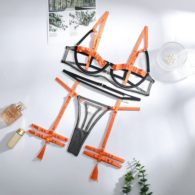 MIRABELLE Transparent Erotic Sets Woman 2-Piece Hollow Out Sensual Lingerie Exotic Costumes Underwear Thongs Exotic Apparel