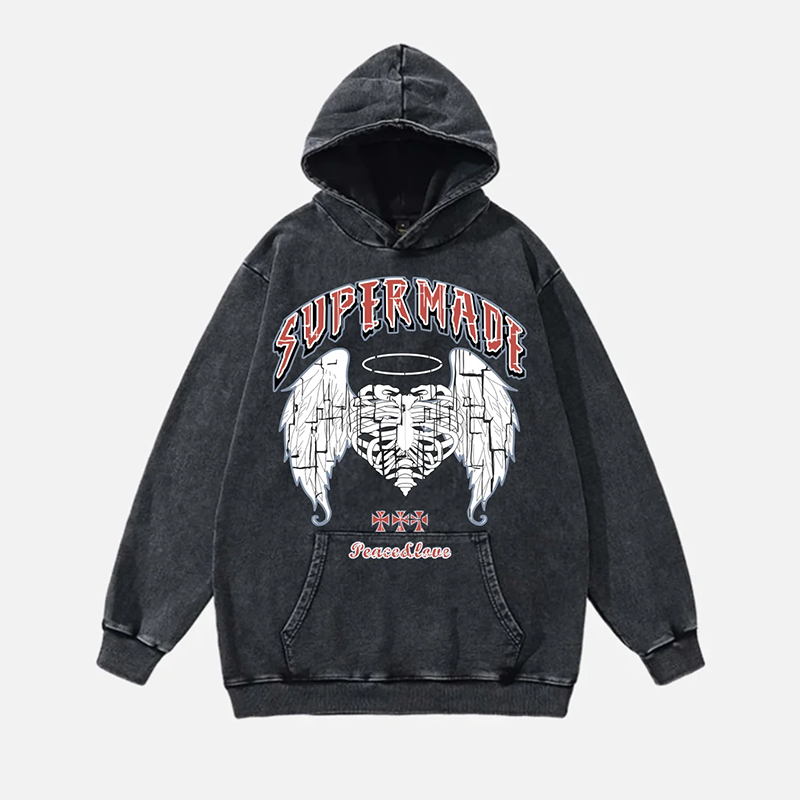 The Supermade Washed Skull Wings Hoodie