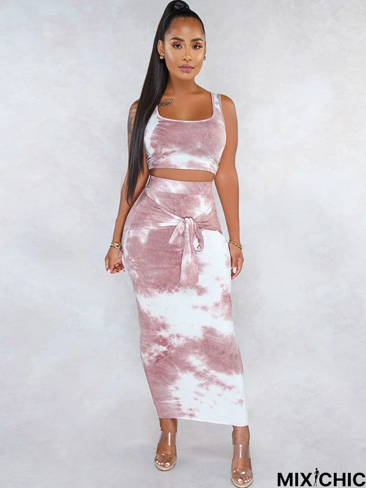 Two Piece Tie-Dye Tank Top & Maxi Skirts