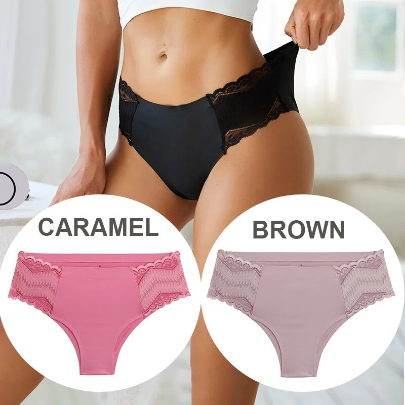 FINETOO 2PCS/Set Seamless Women Pantys Girls Lingerie High Waisted Lace Woman Briefs 8 Solid Colors S-XL Sexy Underpants Women