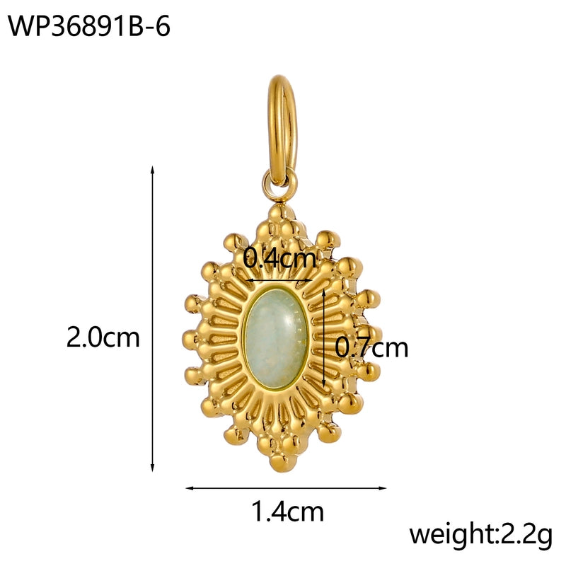 1 Piece 14 * 20mm 304 Stainless Steel Natural Stone Oval Pendant Jewelry Accessories