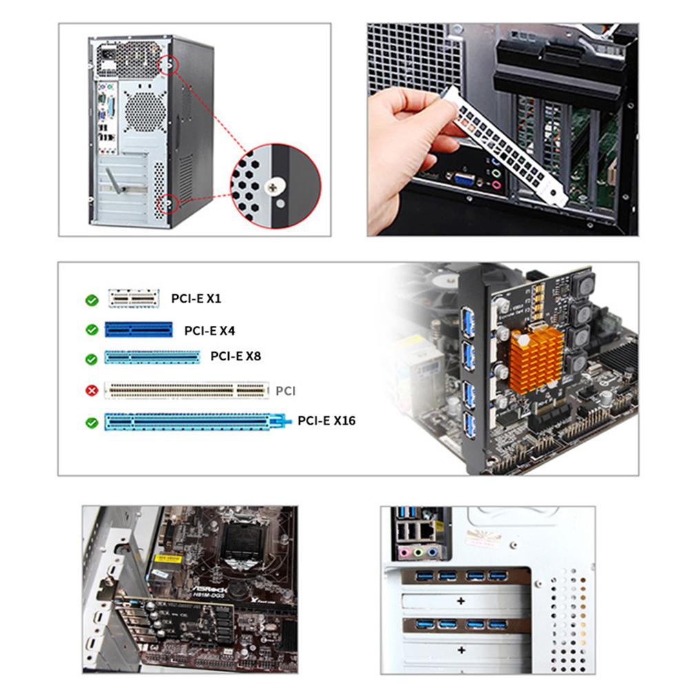 

USB PCI-E Expansion Card High Speed 7 Ports USB 3.0 PCI Express HUB Adapter, 501 Original