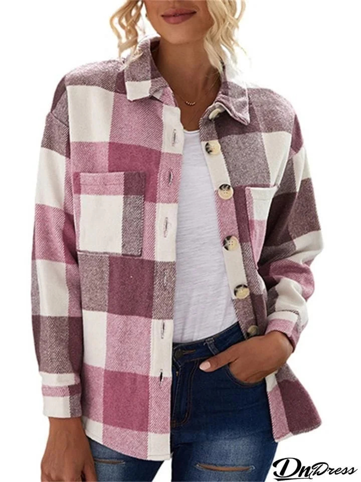 Stylish Loose Button Up Plaid Casual Comfy Shacket