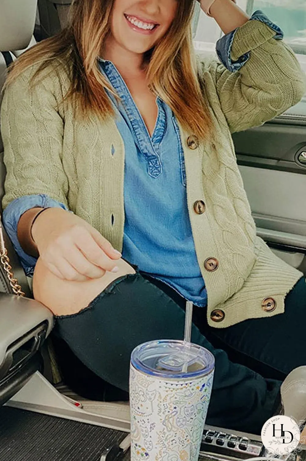 Button Cable Knit Cardigan