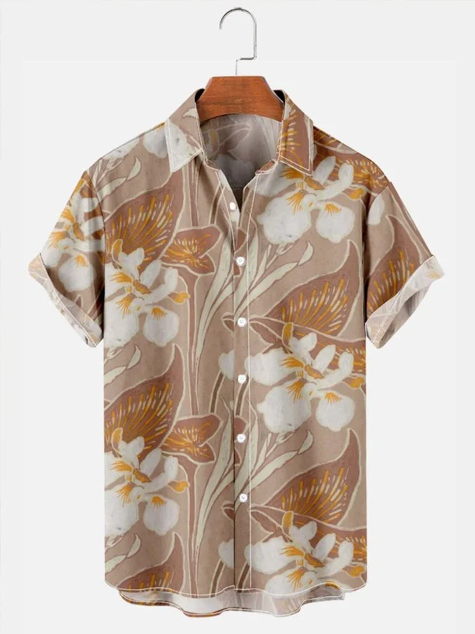 Men's Vintage Hawaiian Shirt Flower Short Sleeve Shirts