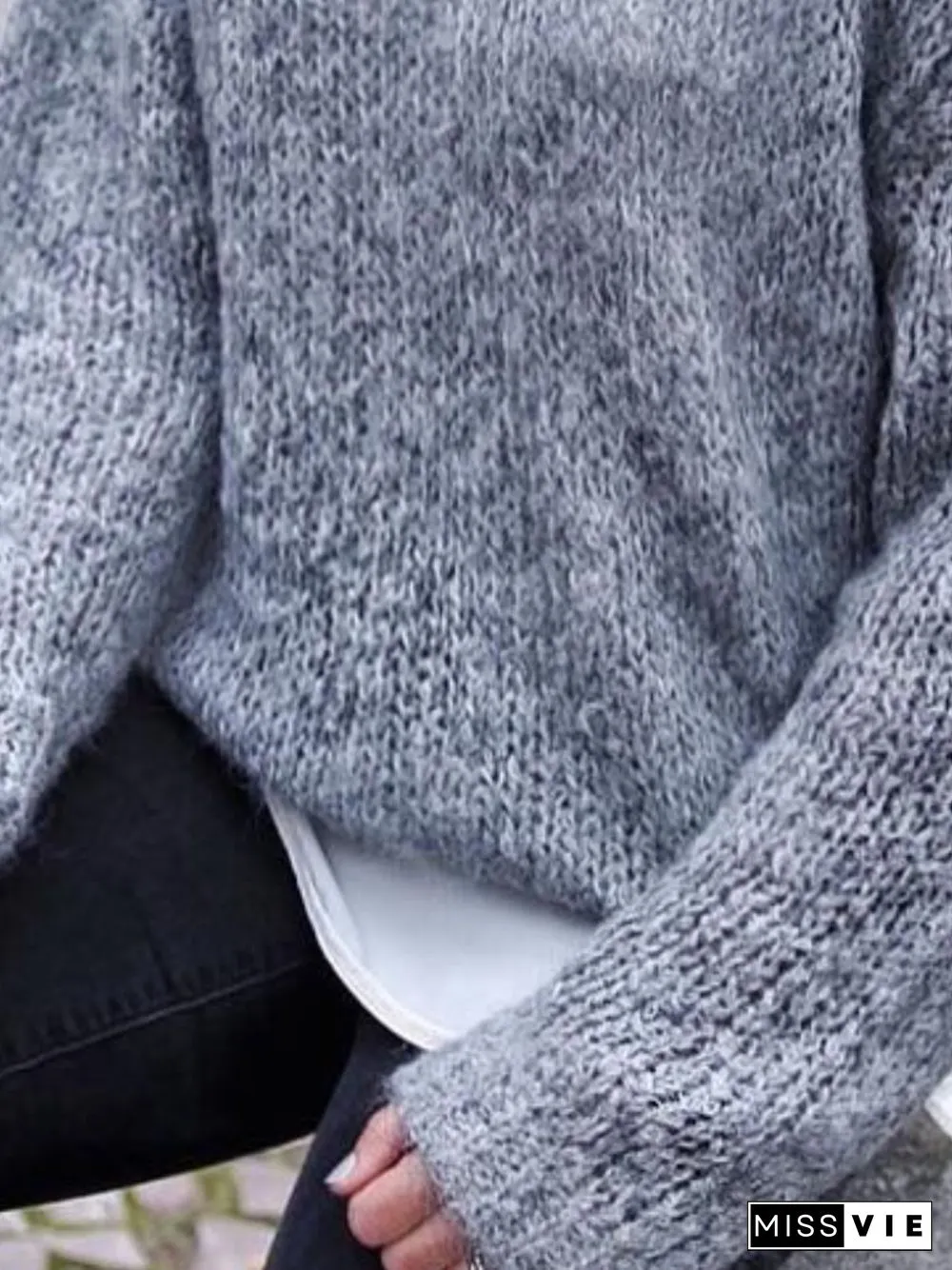 Casual Autumn Cotton Natural Mid-weight Daily Long sleeve Crew Neck Sweater for Women