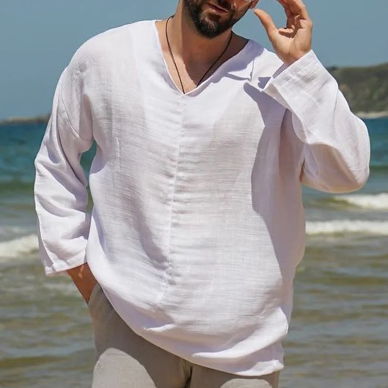 Men's Linen Solid Long Sleeve Resort Shirt