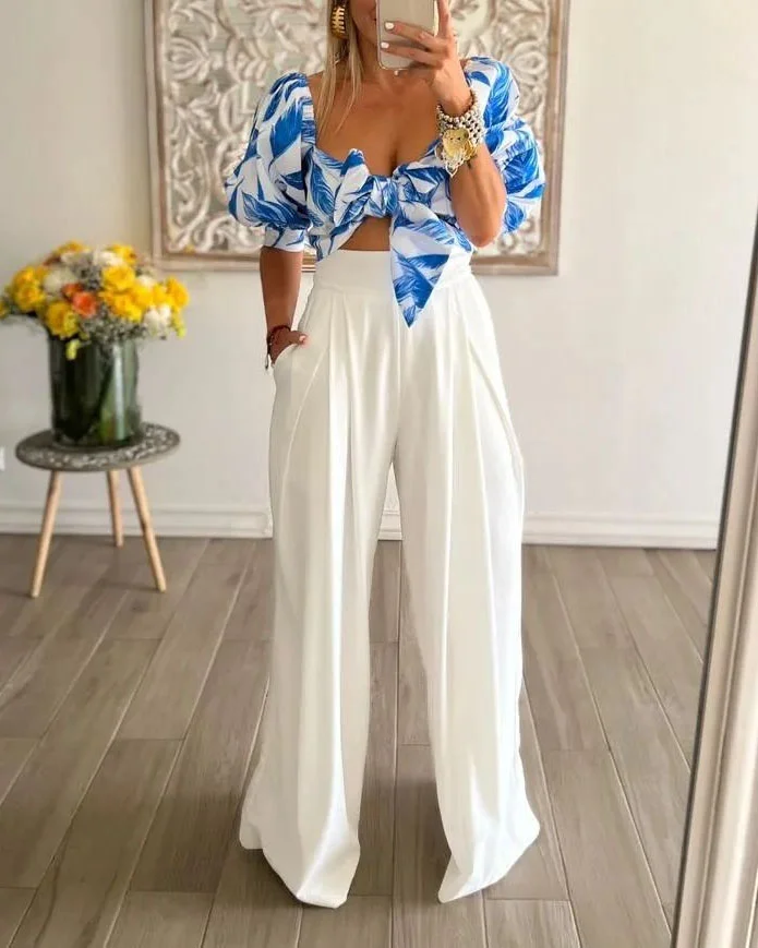 Puff Sleeve Print Two Piece