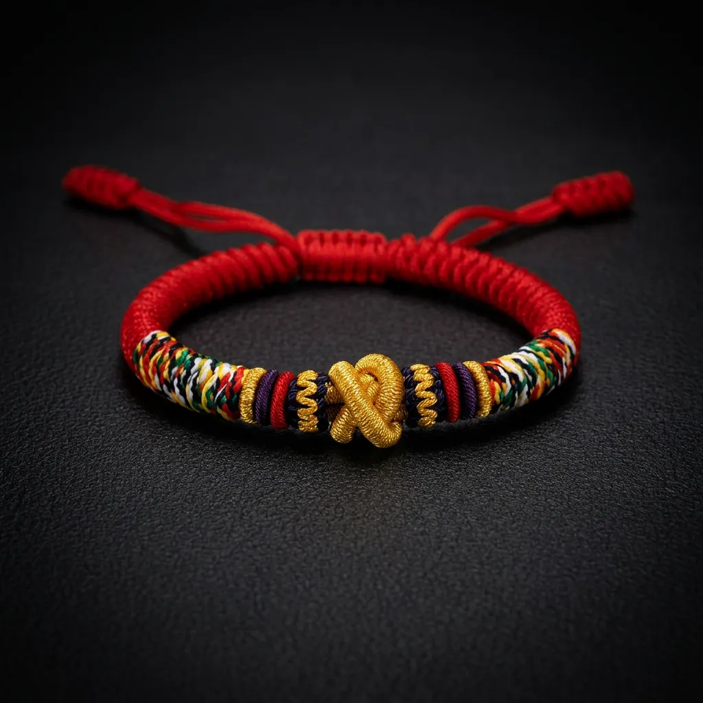 JiStones Heritage Vajra Knot Bracelet &ndash; Artisanal Hand-Woven Protection Amulet Imperial Red & Five-Color Harmony