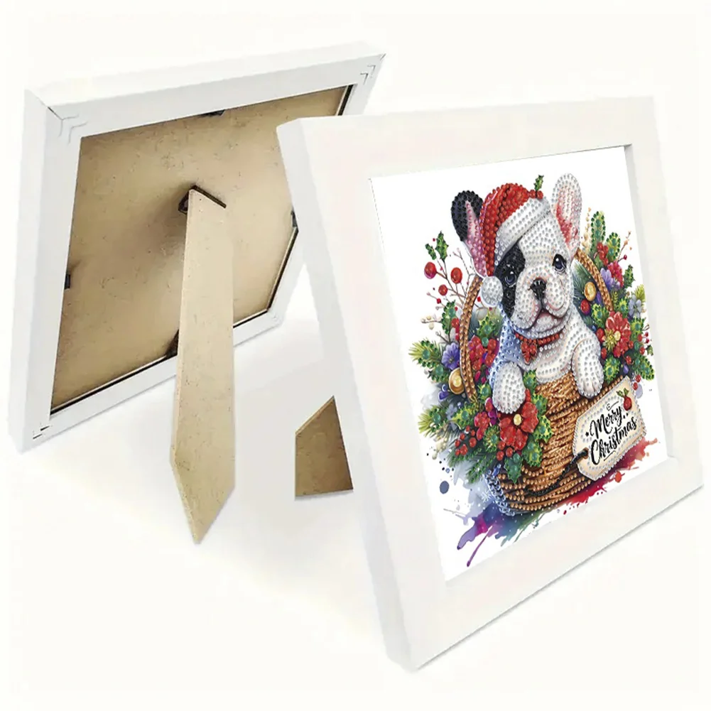 5D DIY Partial Special Shaped Drill Diamond Painting Xmas French Bulldog 22.8x22.8cm【With Frame】