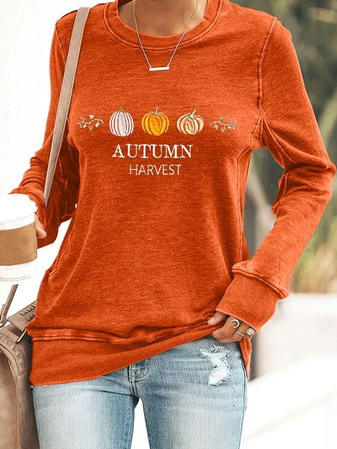 Women'S Autumn Pumpkin Print Sweatshirt