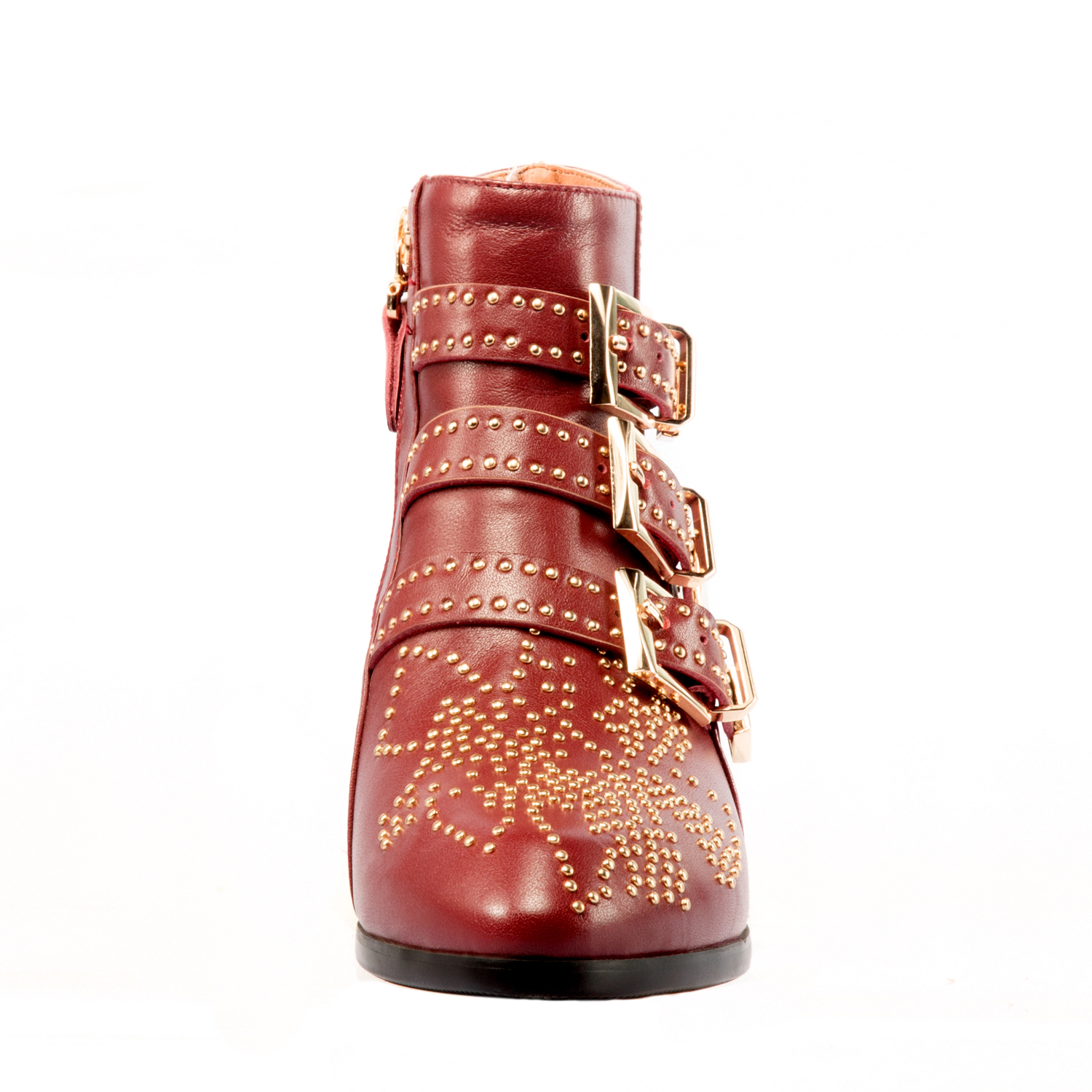 Women's Rivets Metal Buckle Low Heels Ankle Boots-vocosishoes