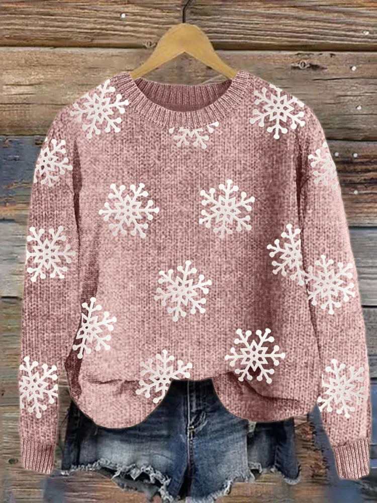 Snowflakes Plush Pattern Cozy Knit Sweater