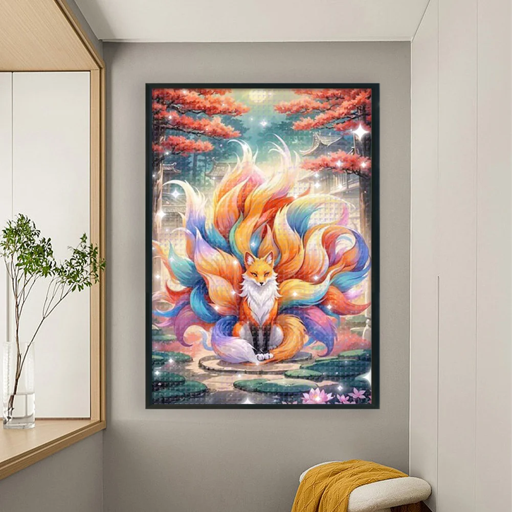 9CT Full Stamped Cross Stitch Bead Embroidery- Fox(Canvas|54*76CM)
