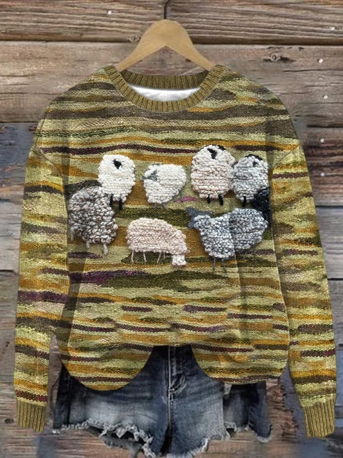 Women's Cute Plush Sheep Pattern Print Sweatshirt