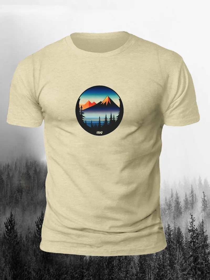  Night View Of Mountain Forest Print Short Sleeve Men's T-Shirt in  mildstyles