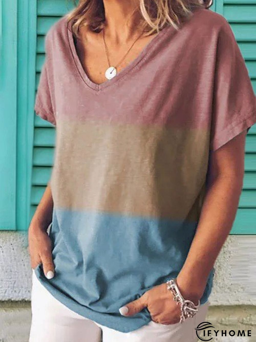 Tie Dye V-Neck Short Women Tunic T-Shirt | IFYHOME