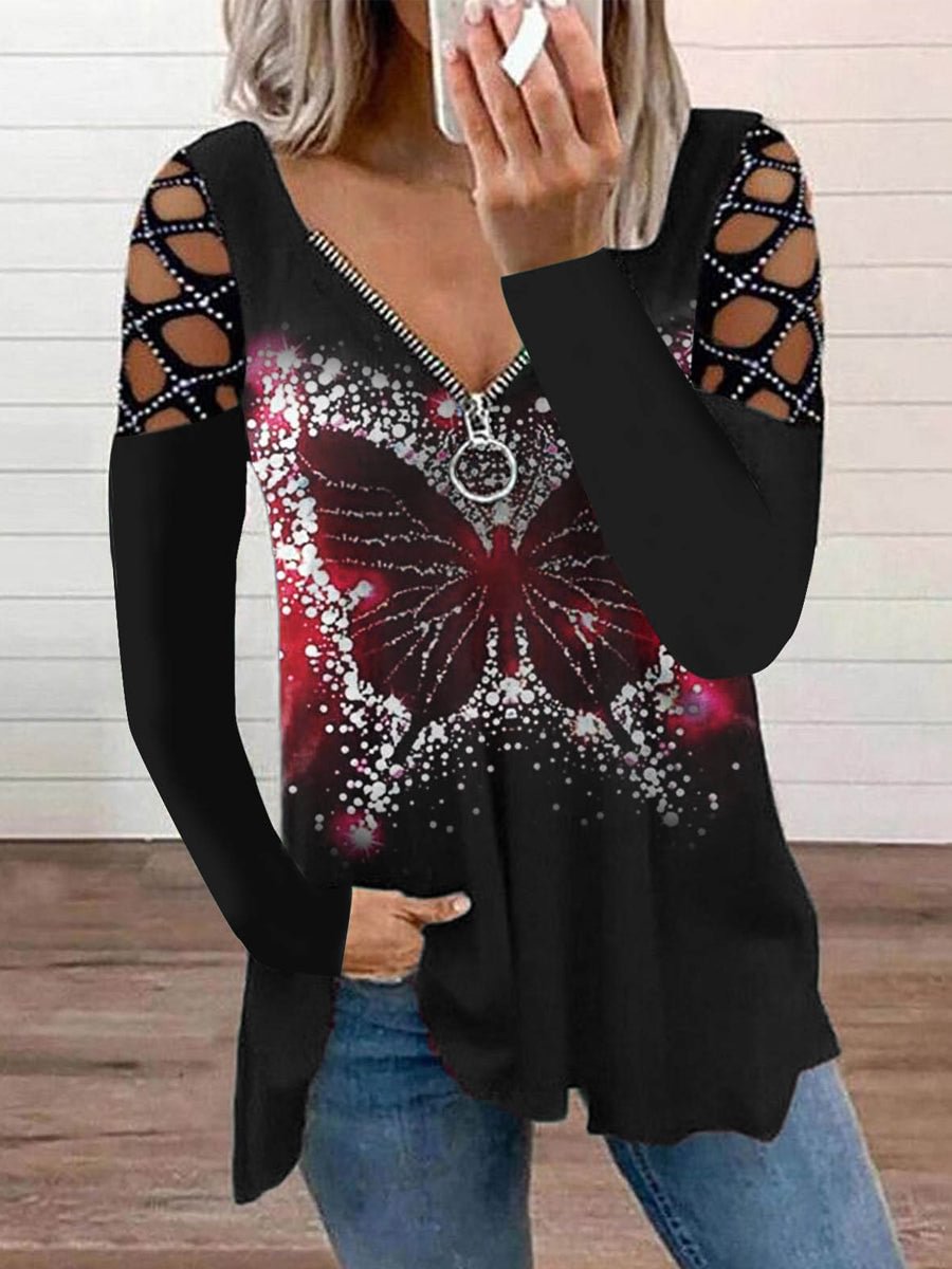 Women's Butterfly Cutout Long Sleeve Tops