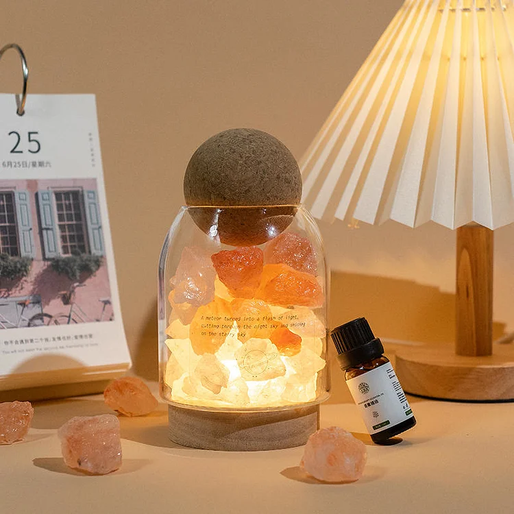 Olivenorma Diffuser Flameless Essential Oil Crystal Aromatherapy Lamp-Orange Selenite Crystal&Clear Crystal	