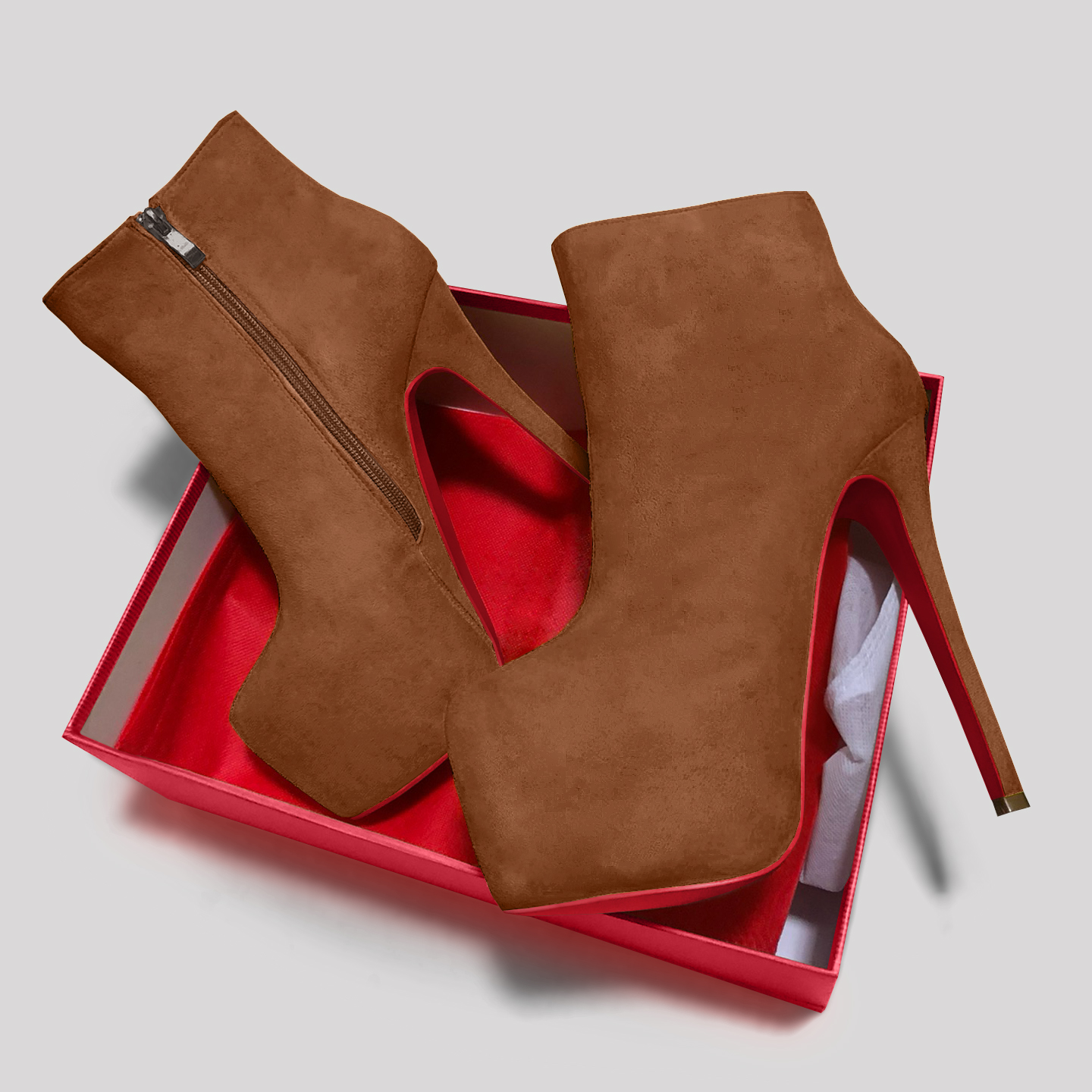 6.1" Women's Sky High Heels Platform Red Bottom Shoes Winter Ankle Boots Suede-MERUMOTE