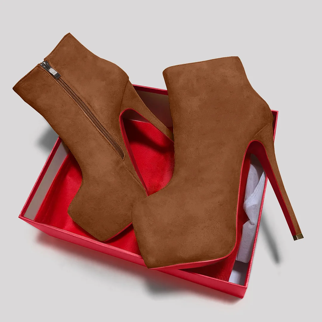 6.1" Women's Sky High Heels Platform Red Bottom Shoes Winter Ankle Boots Suede-MERUMOTE