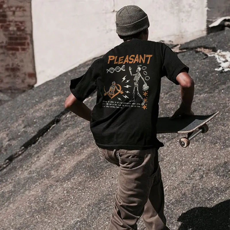 Pleasant Skeleton Casual Skateboard T-shirt