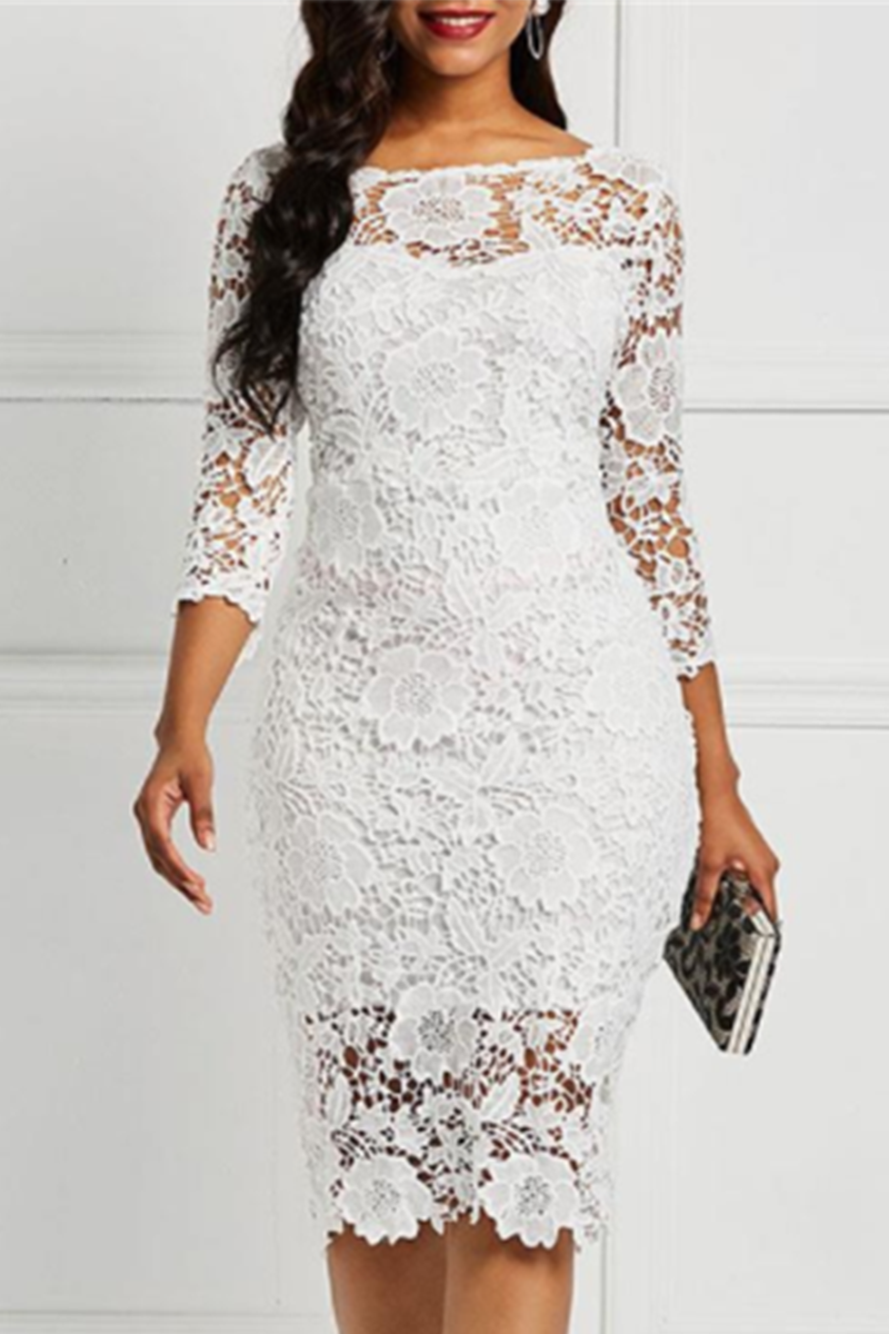 Sexy Solid Lace O Neck Irregular Dress Dresses