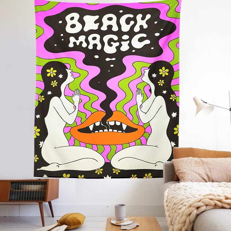 Psychedelic Skull Tapestry Floral Colorful black Wall Hanging Hippie Wall Decor Bedroom Living Room Wall Hanging Rug Shawl