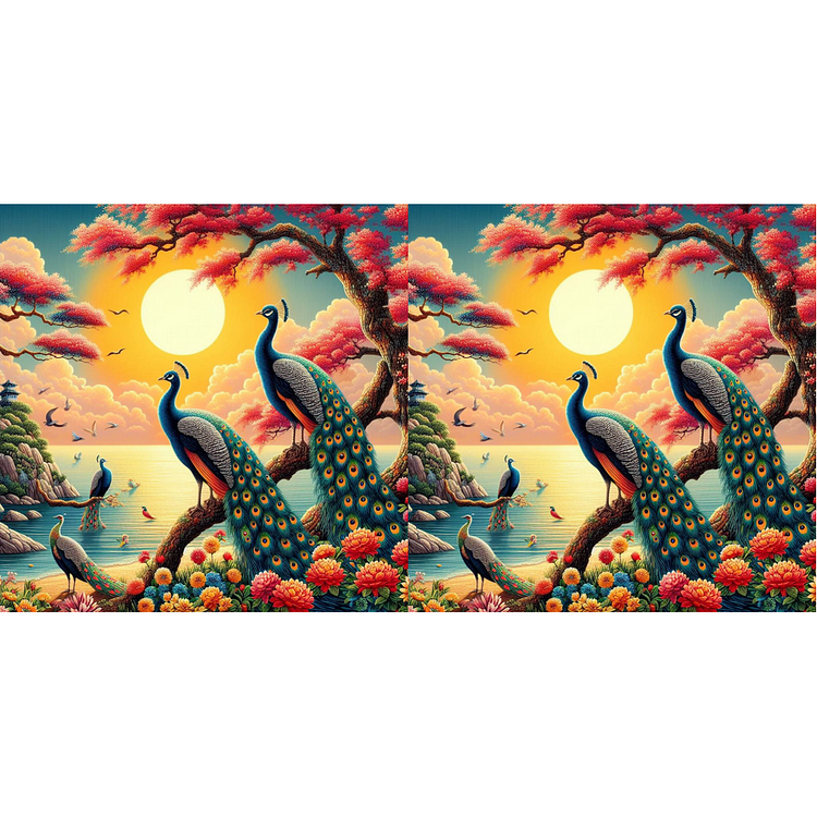 Peacock And Sunset 55*55CM (Canvas) Full Round Drill Diamond Painting gbfke