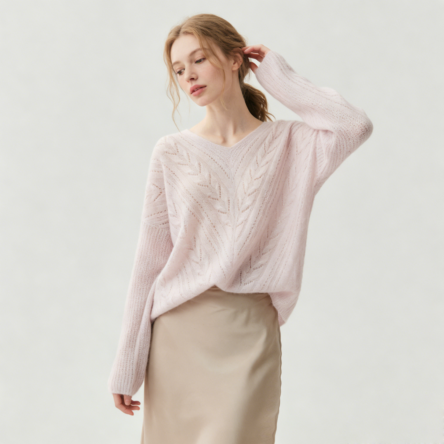 Women's Leaf Pattern Openwork Silk Cashmere Sweater | Spring Summer REAL SILK LIFE