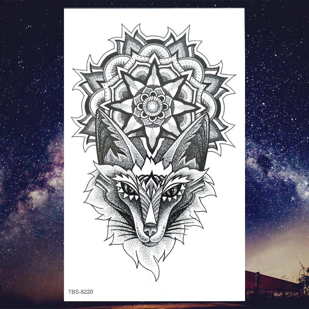 Sdrawing Henna Fake Temporary Tattoos For Men Women Black Creative Wolf Tattoo Sticker Geometric Tribe Owl Skeleton Tatoos Body Arms