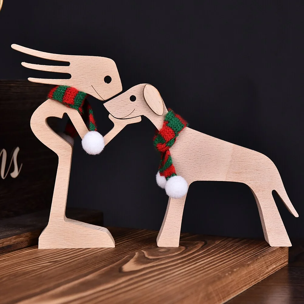Wooden Dog Christmas Ornaments For Home Decor Craft Figurine New Year's Decor Creative Home Decoration Lovely Gift