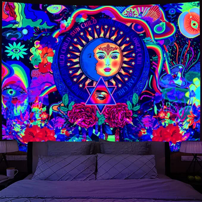 Sun & Moon - Black Light Tapestry