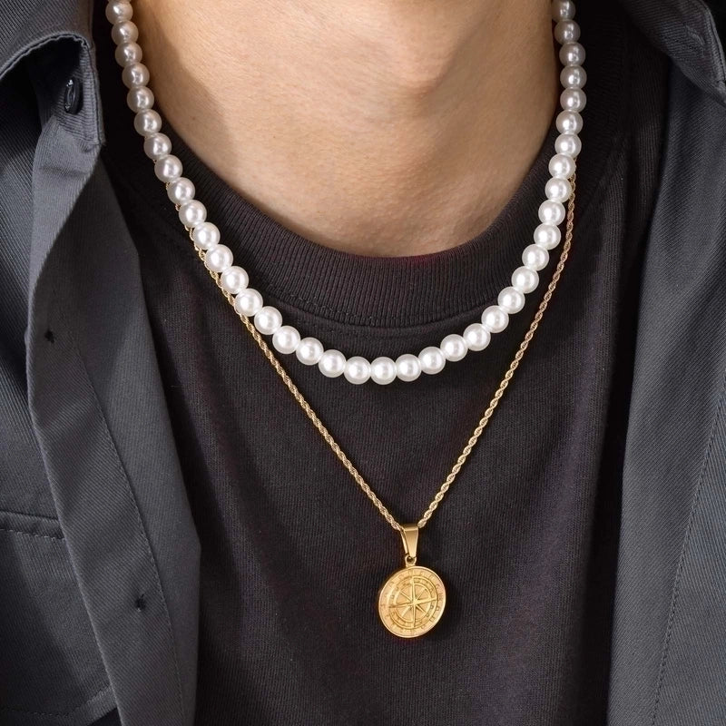 201 Stainless Steel Imitation Pearl Minimalist Classic Style Layered Plating Geometric Layered Necklaces