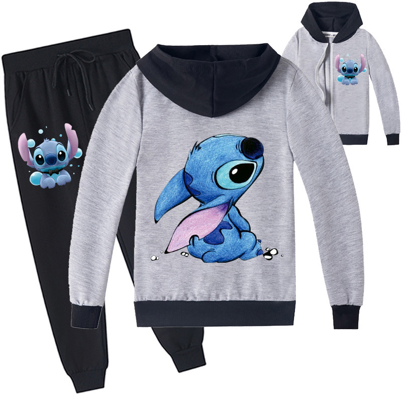 Mayoulove Stitch Zipper Jacket and Trouser Set - Cute and Comfortable Children's Clothing for Fans of Lilo and Stitch - Perfect for Boys and Girls Aged 3-10-Mayoulove