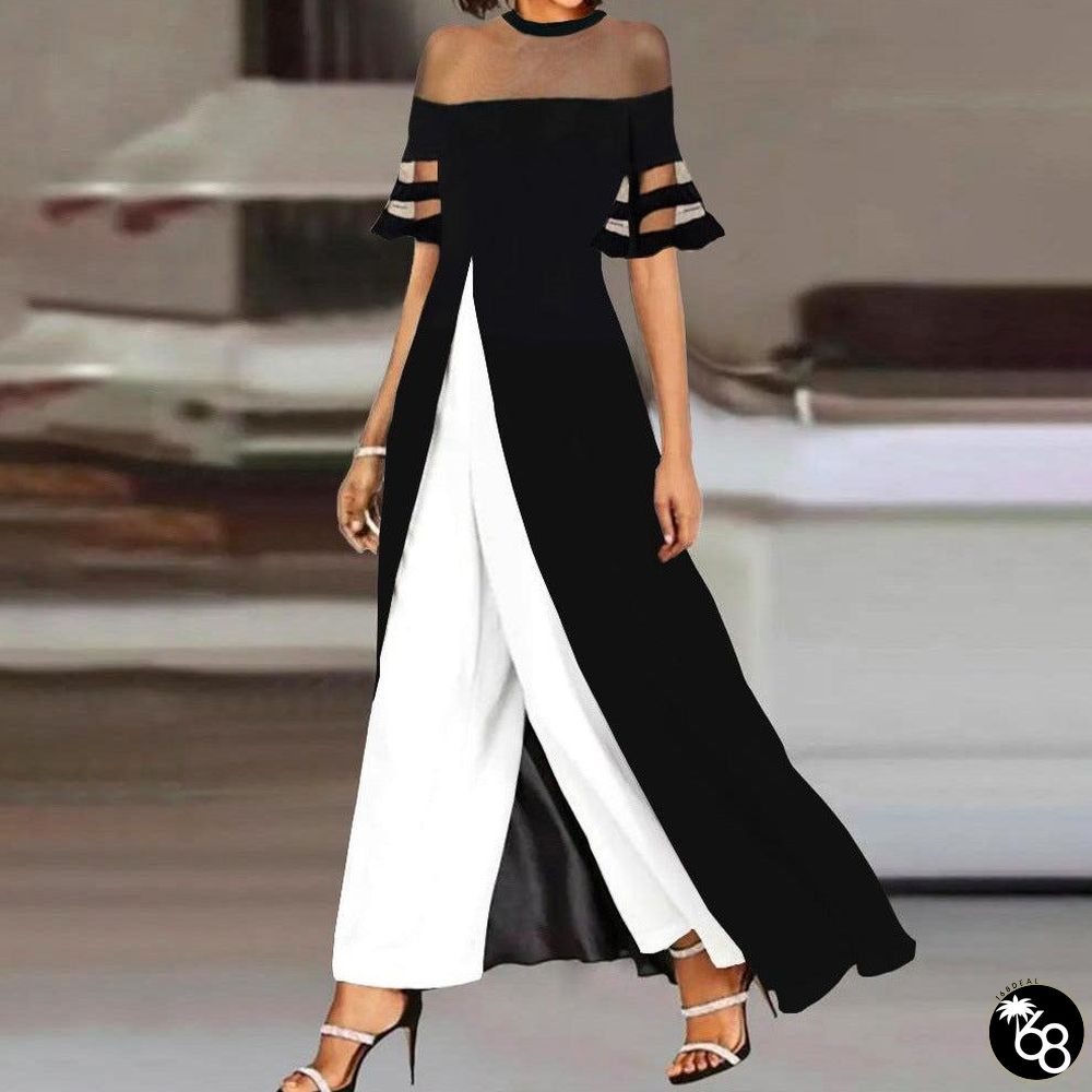 Black and White Sheer Sleeve Two Piece Set | 168DEAL