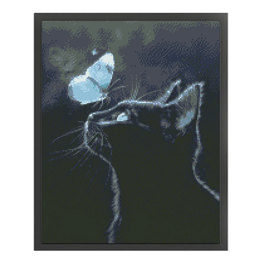 9CT Full Stamped Cross Stitch Bead Embroidery- Cat Butterfly(Canvas|40*52CM)